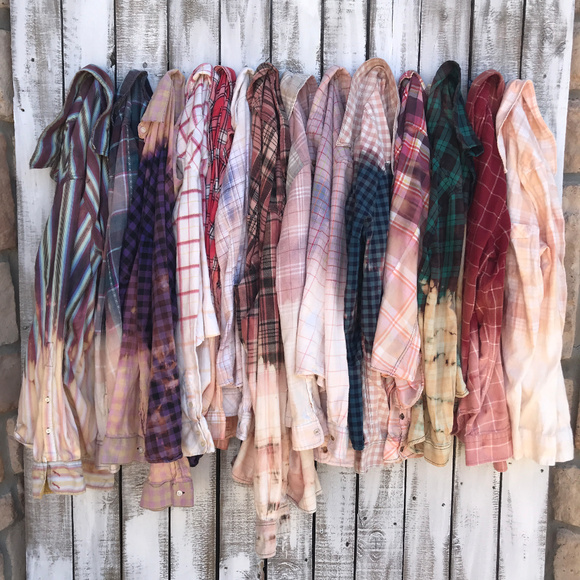 Distressed Custom bleached Flannel Shirts OOAK handmade Country - Picture 2 of 8